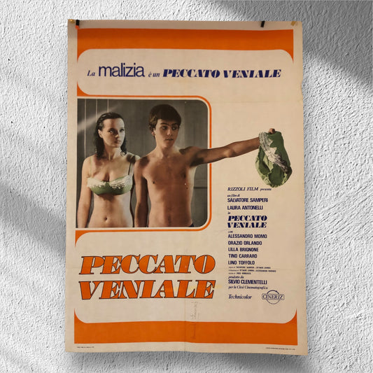 Manifesto Cinema Originale Peccato Veniale, Anno 1974, Locandina 140x100 con Laura Antonelli