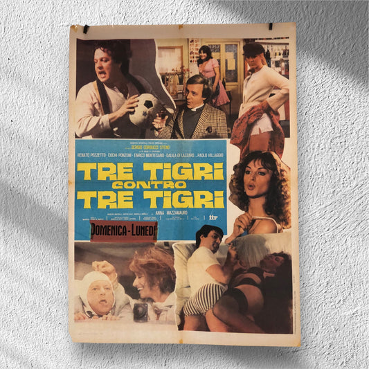 Manifesto Cinema Originale "Tre Tigri Contro Tre Tigri" Locandina, misure 140x100, Anno 1977