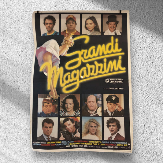 Manifesto Cinema Originale "Grandi Magazzini", Anno 1986, con Villaggio, Banfi, Boldi, misure 140x100