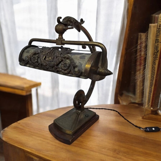 Antica Lampada Da Pianoforte Per Tavolo Vintage Epoca Inizi 900 In Ottone Rara