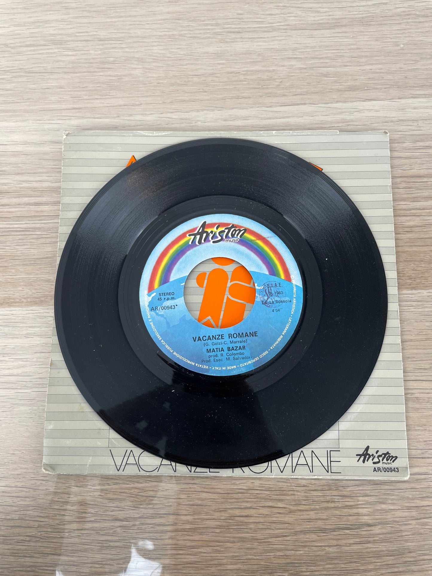 Disco 45 giri vinile Matia Bazar Vacanze Romane e Palestina 1983