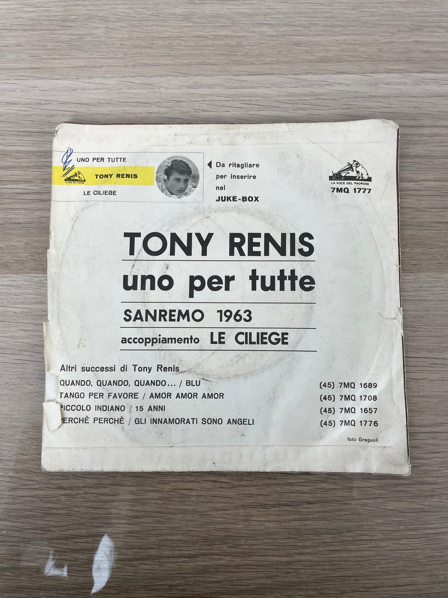 Disco 45 giri vinile Tony Renis Gli Occhi Verdi Dell'Amore Lalena 1967