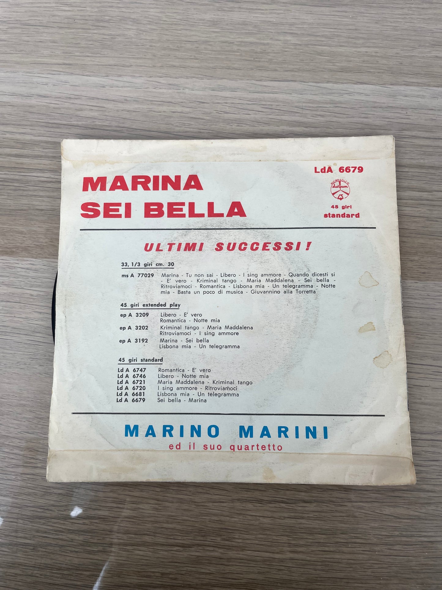 Disco 45 giri vinile Marino Marini Marina Sei Bella 1959