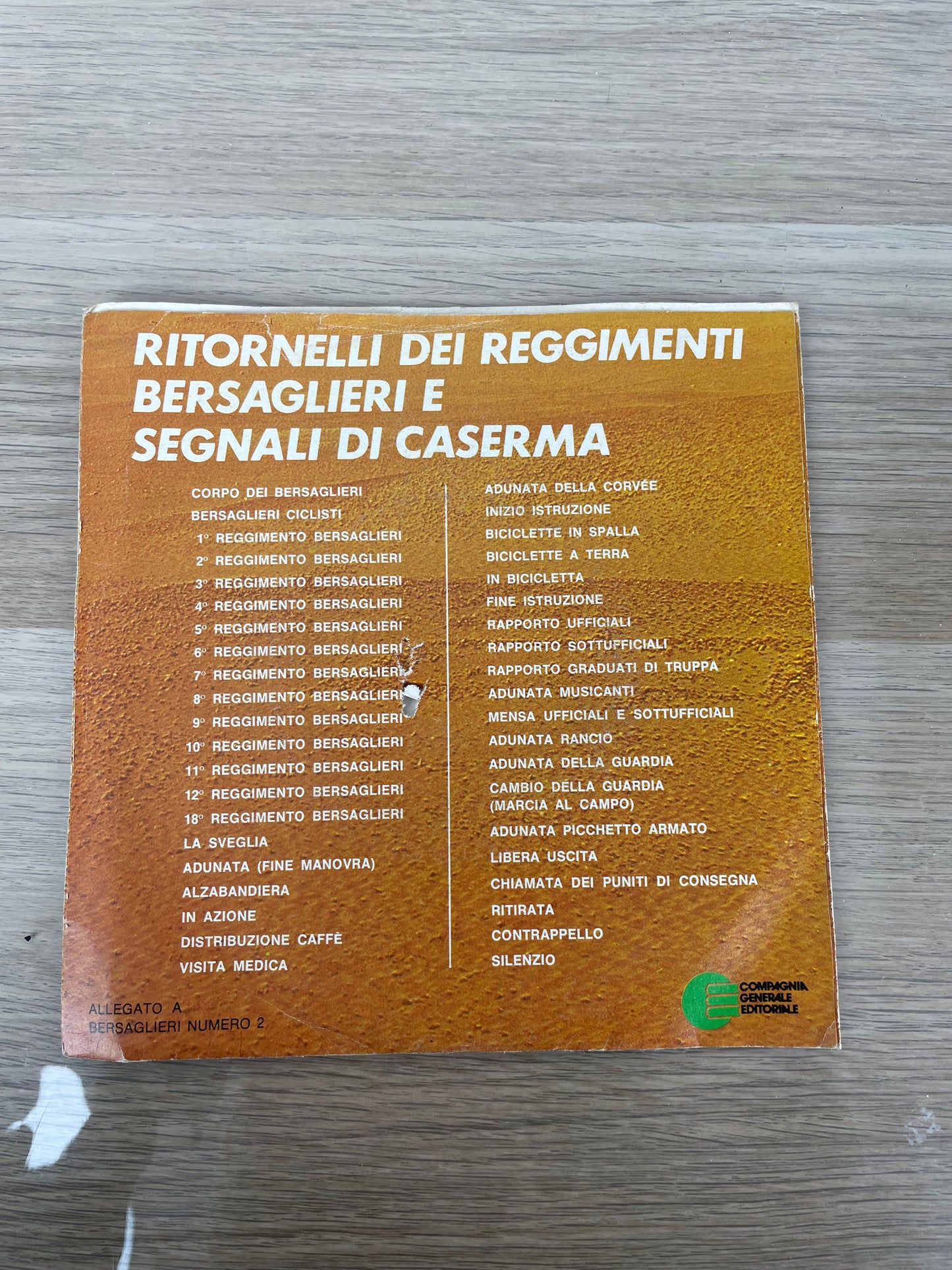 Disco 45 giri vinile Ritornelli dei Reggimenti Bersaglieri E Segnali Da Caserma 1960