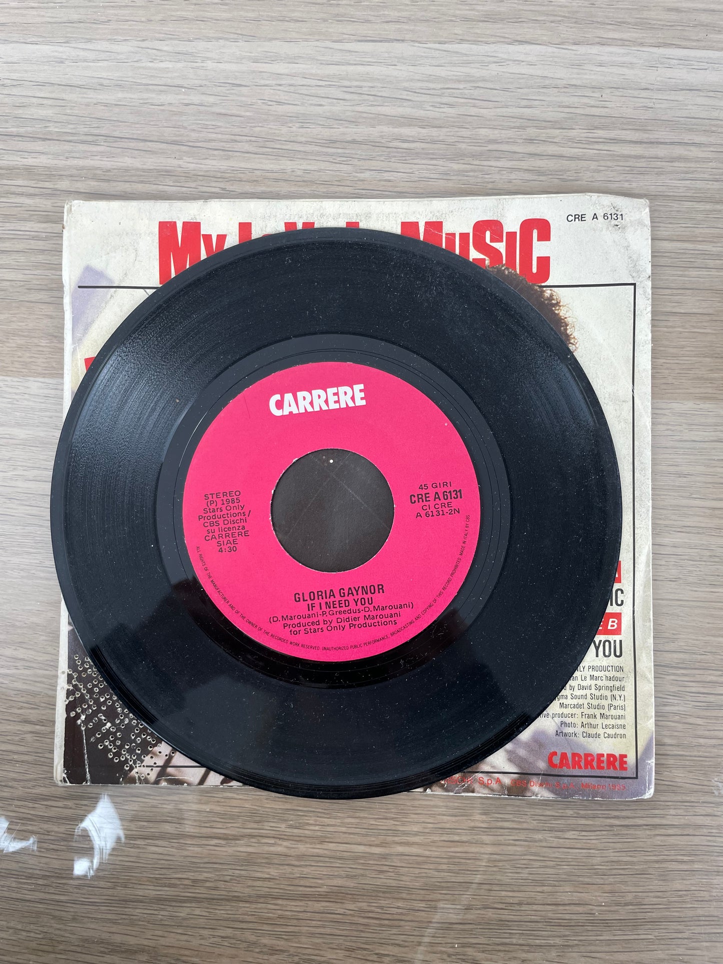 Disco 45 giri vinile Gloria Gaynor My Love Is Music If I Need You 1985