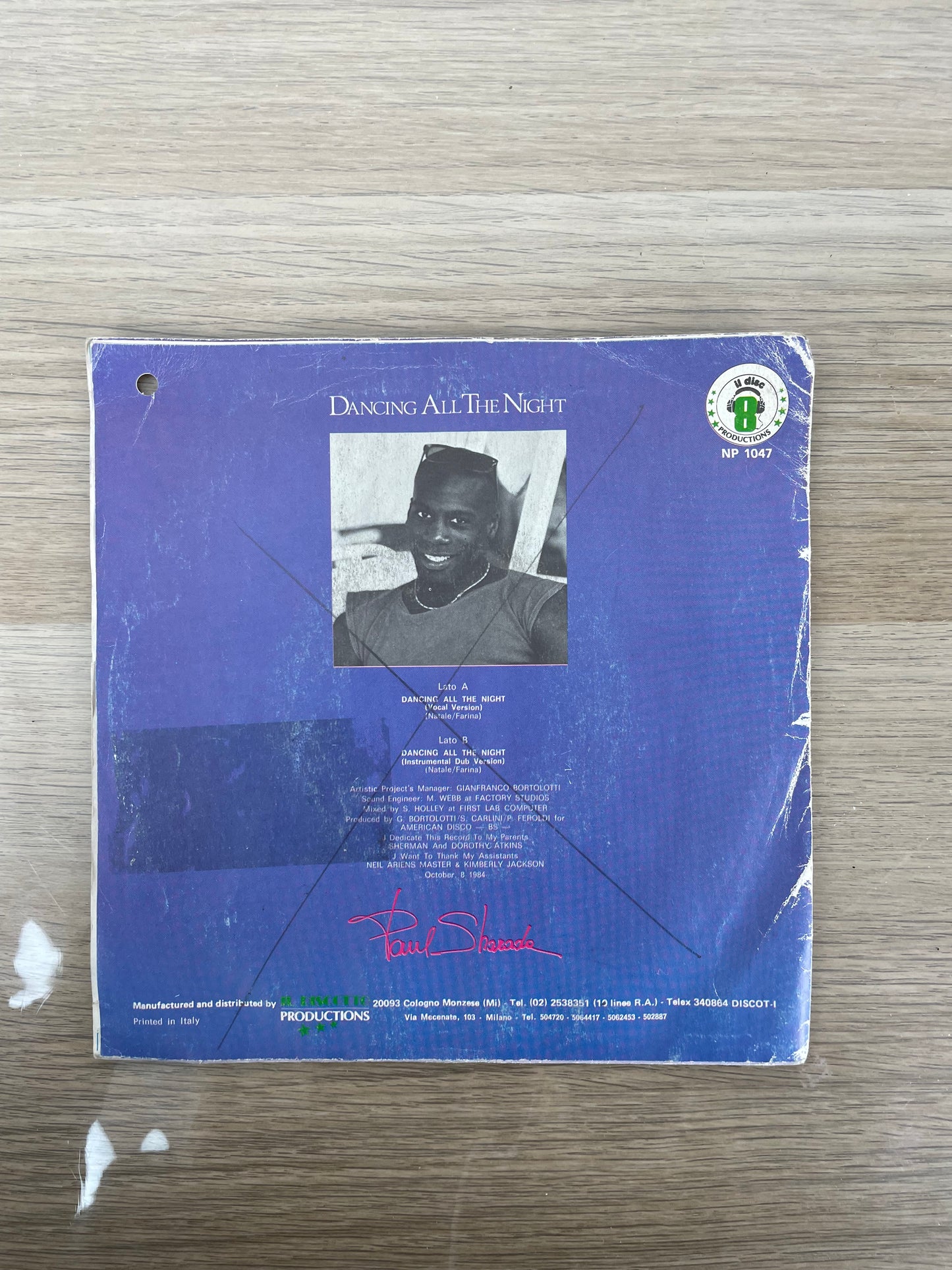 Disco 45 giri vinile Paul Sharada Dancing All The Night 1984