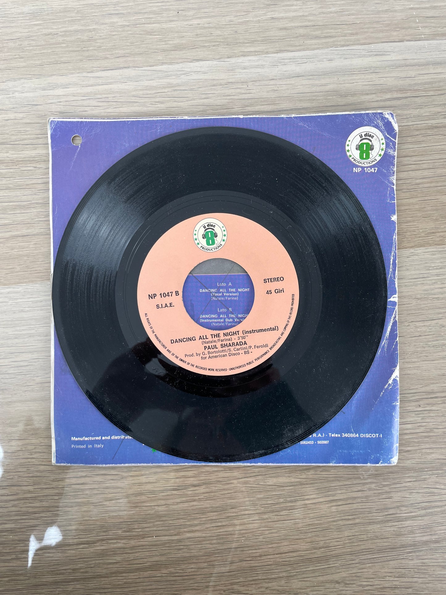 Disco 45 giri vinile Paul Sharada Dancing All The Night 1984