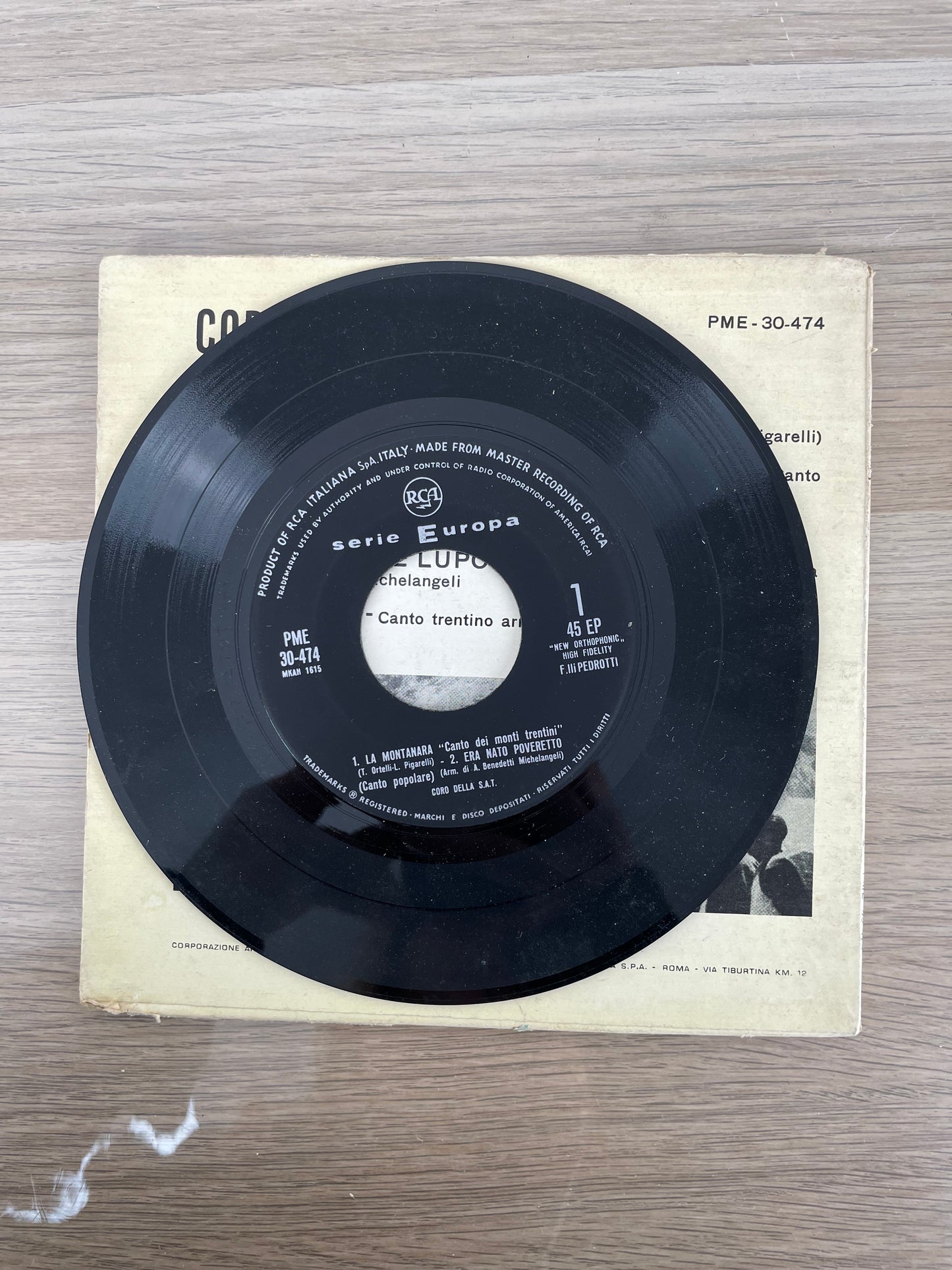 Disco 45 giri vinile Coro Della S.A.T. la Montanara La Pastora E Il Lupo Canto Dei Monti Trentini