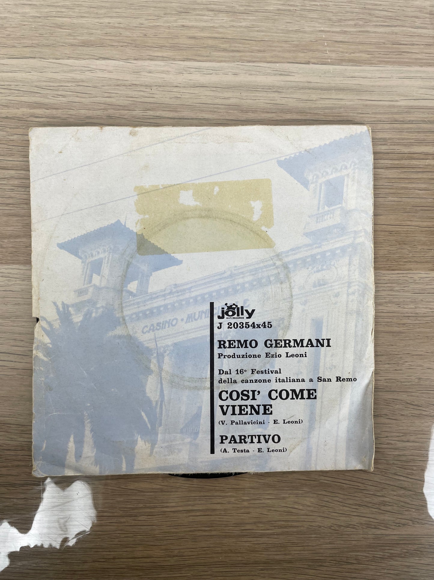 Disco 45 giri vinile Remo Germani Così Come Viene Partivo 1962