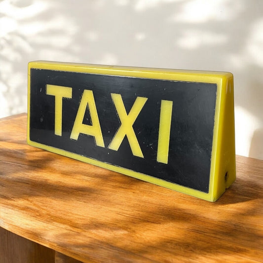 Insegna Taxi Vintage Epoca Anni 70 Giallo Nero Originale Italia Bifacciale