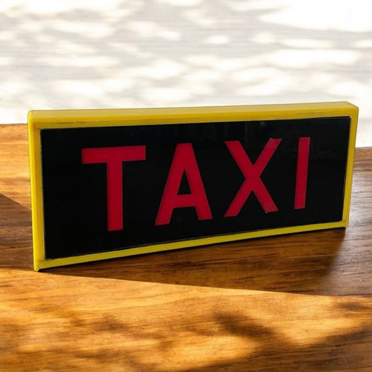 Insegna Taxi Vintage Epoca Anni 70 Rosso Giallo Nero Originale Italia Bifacciale
