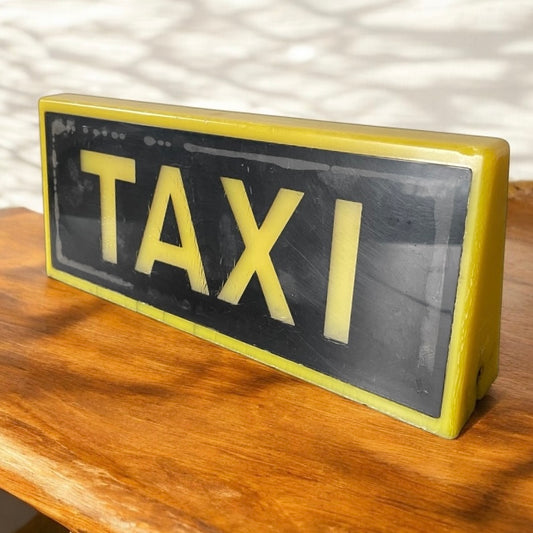 Insegna Taxi Vintage Epoca Anni 70 Giallo Nero Originale Italia Bifacciale
