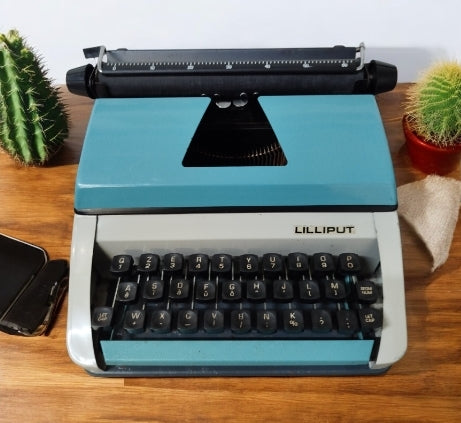 Macchina Da Scrivere Giocattolo Vintage Lilliput Epoca Anni 70 Azzurra E Grigia