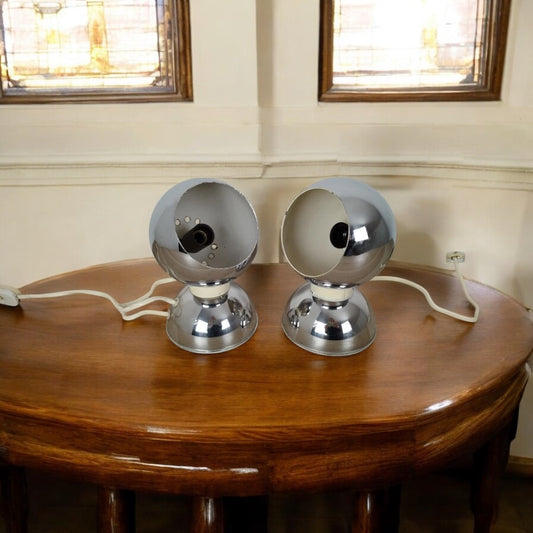 Coppia Di Lampade Abat-Jour Goffredo Reggiani Vintage Space Age Cromate Epoca 60