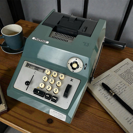 Calcolatrice Meccanica Manuale Olivetti Summa Prima 20 Epoca Anni '60 Azzurra