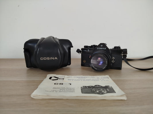 Fotocamera Analogica Cosina Cs-1 Reflex 35mm Nera Con Custodia Macchina Foto