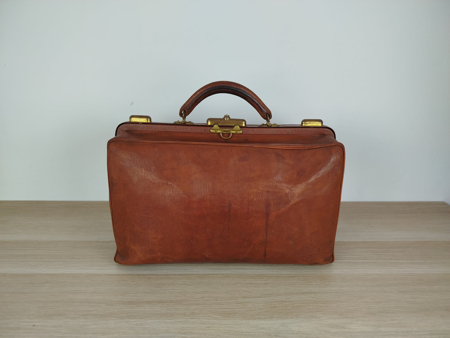 Borsone Cuoio Pelle Vintage Da Medico Marrone Vintage Epoca Da Viaggio A Mano