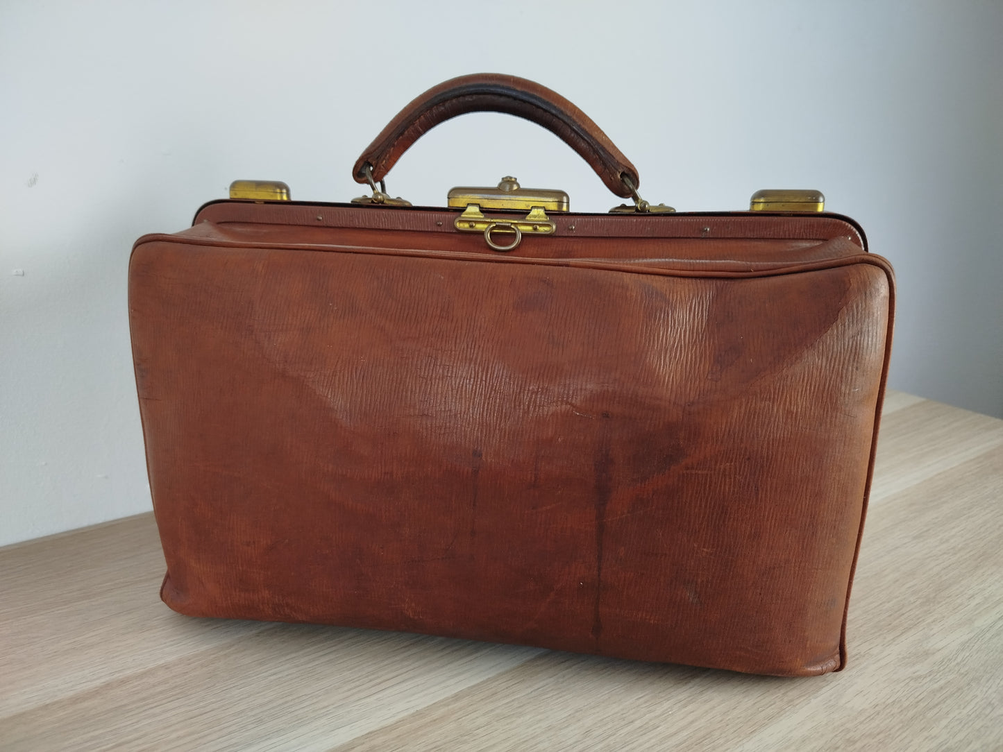 Borsone Cuoio Pelle Vintage Da Medico Marrone Vintage Epoca Da Viaggio A Mano