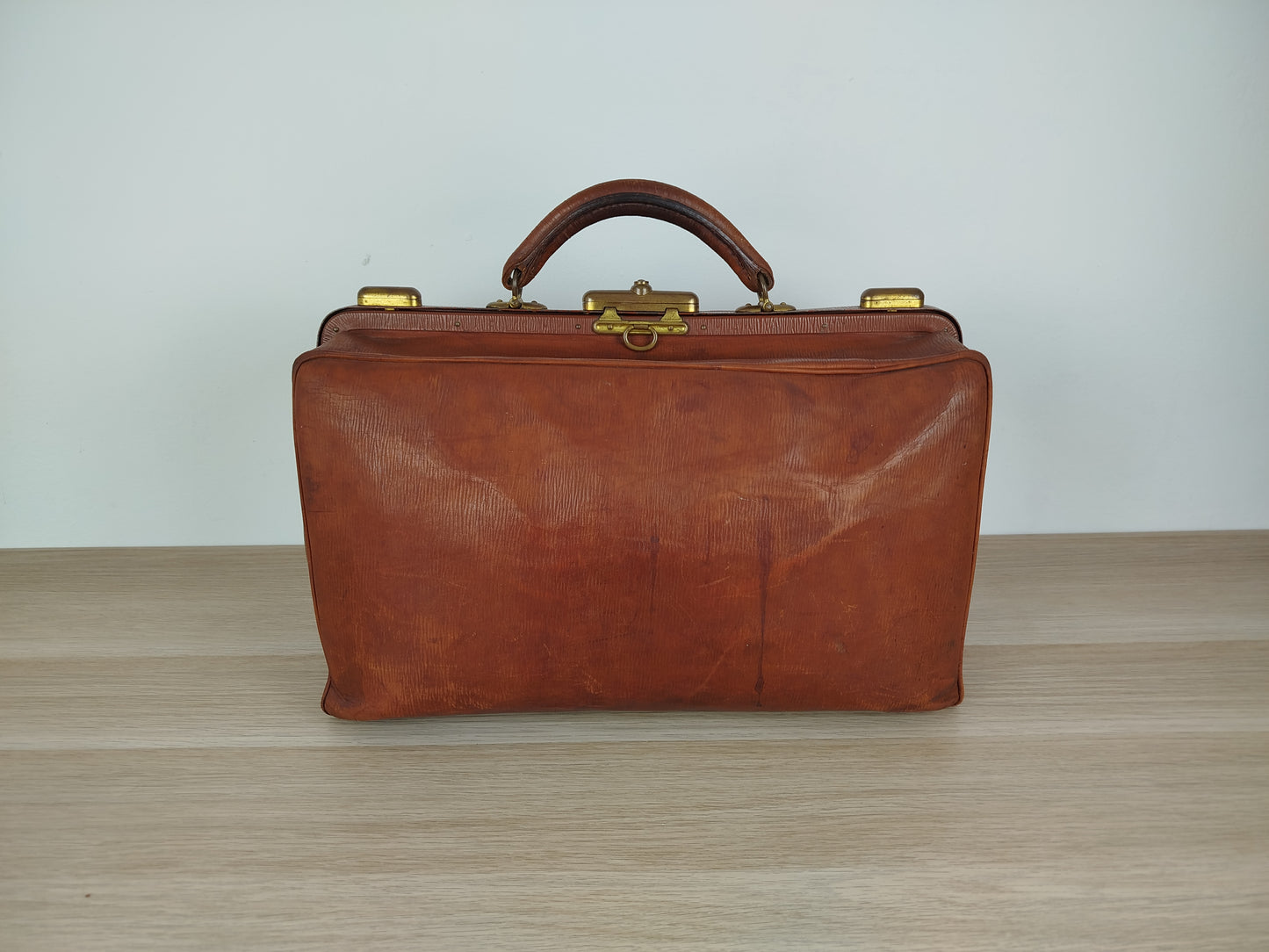 Borsone Cuoio Pelle Vintage Da Medico Marrone Vintage Epoca Da Viaggio A Mano