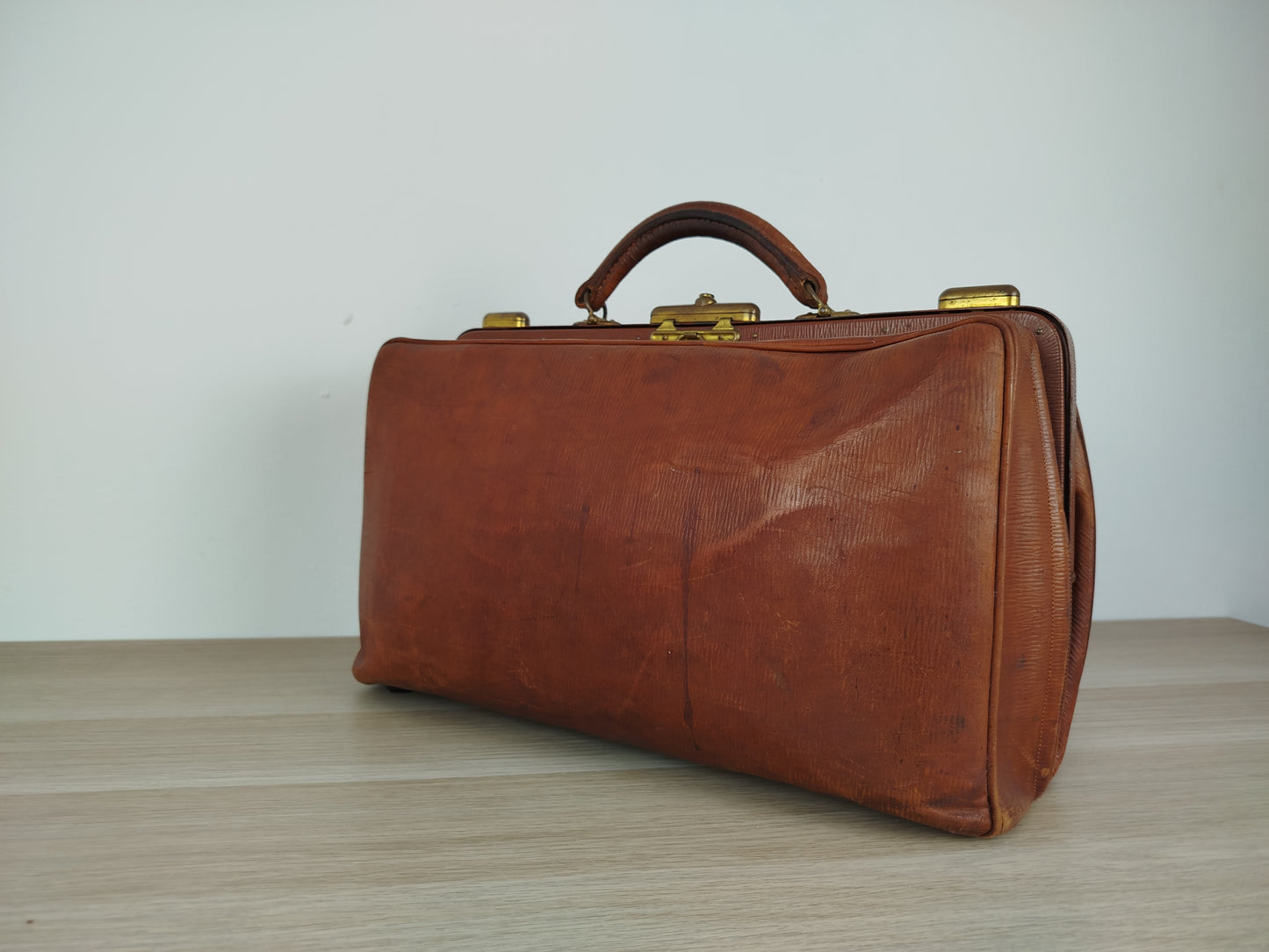 Borsone Cuoio Pelle Vintage Da Medico Marrone Vintage Epoca Da Viaggio A Mano