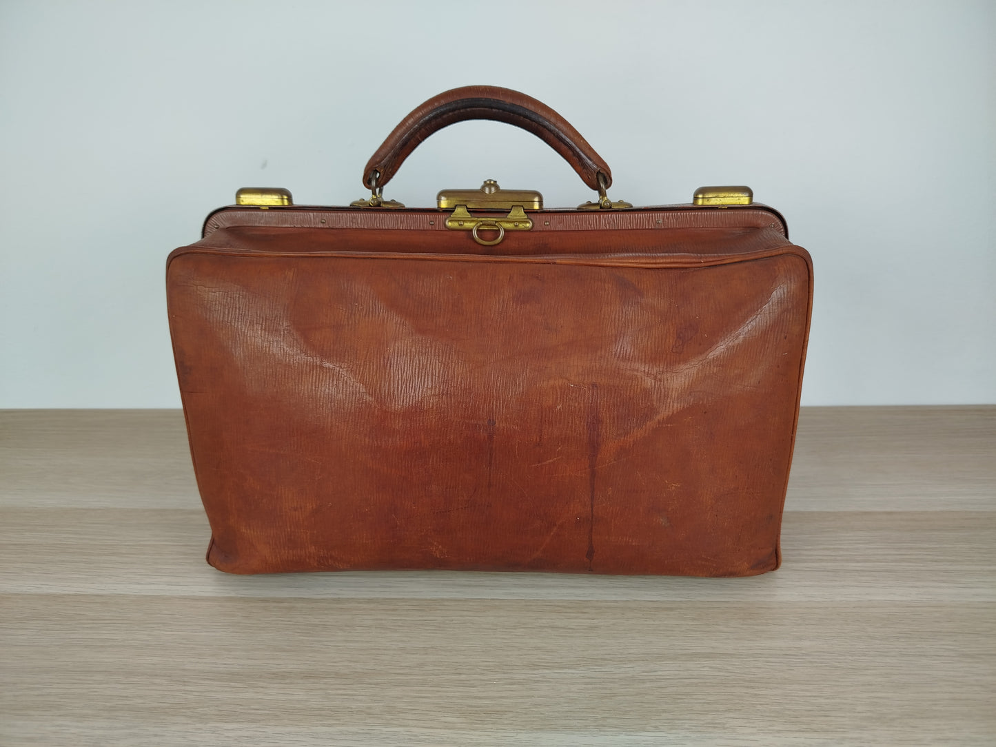 Borsone Cuoio Pelle Vintage Da Medico Marrone Vintage Epoca Da Viaggio A Mano