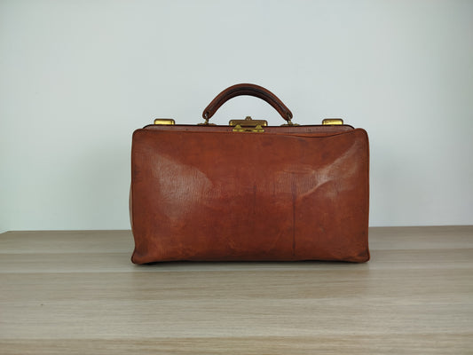 Borsone Cuoio Pelle Vintage Da Medico Marrone Vintage Epoca Da Viaggio A Mano