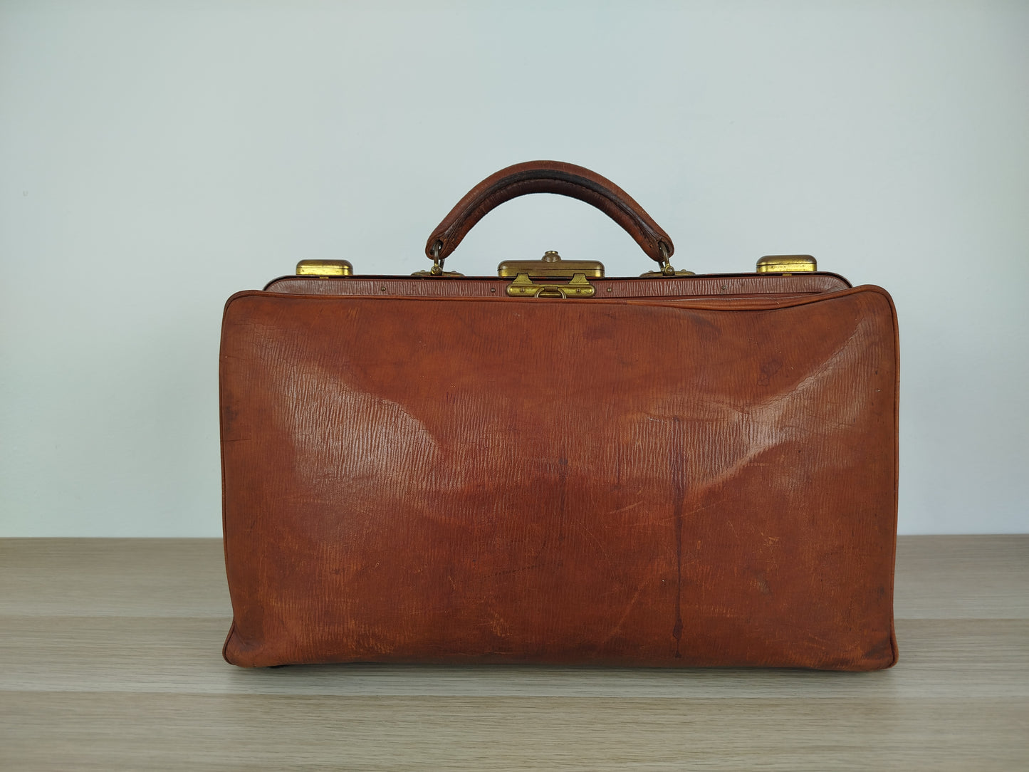 Borsone Cuoio Pelle Vintage Da Medico Marrone Vintage Epoca Da Viaggio A Mano