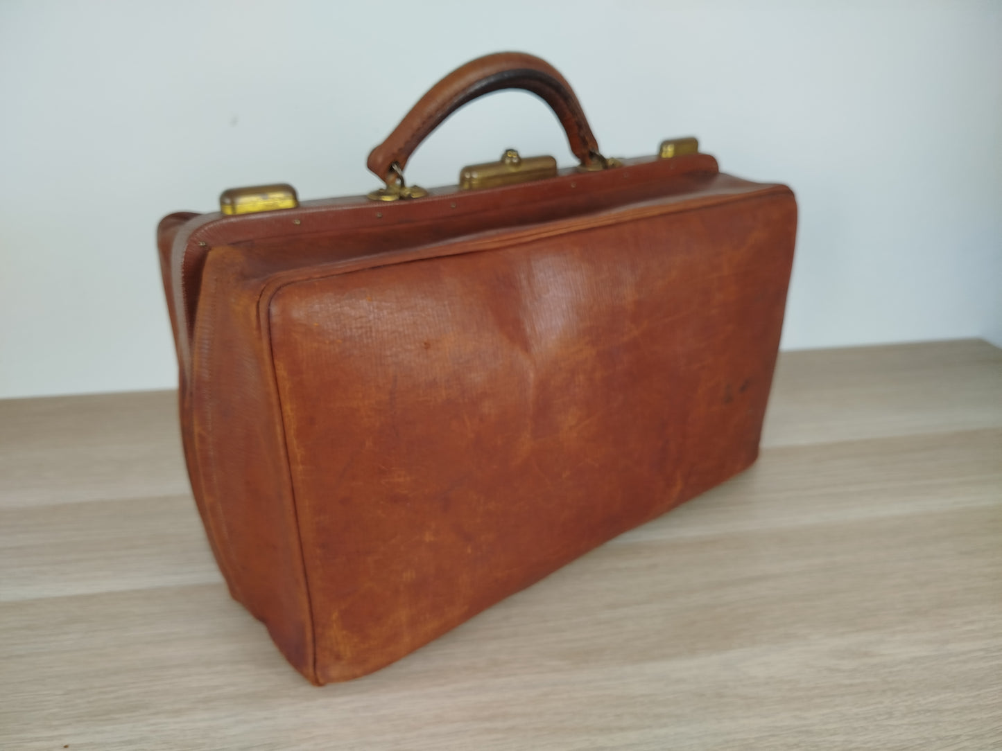 Borsone Cuoio Pelle Vintage Da Medico Marrone Vintage Epoca Da Viaggio A Mano