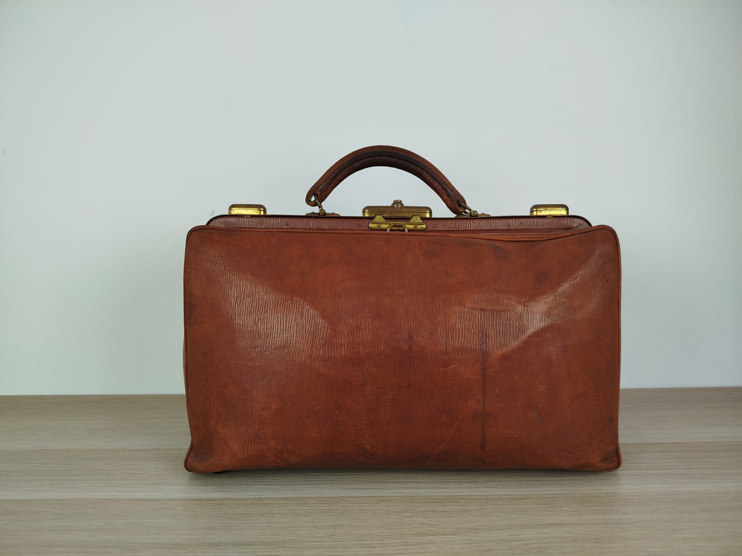 Borsone Cuoio Pelle Vintage Da Medico Marrone Vintage Epoca Da Viaggio A Mano