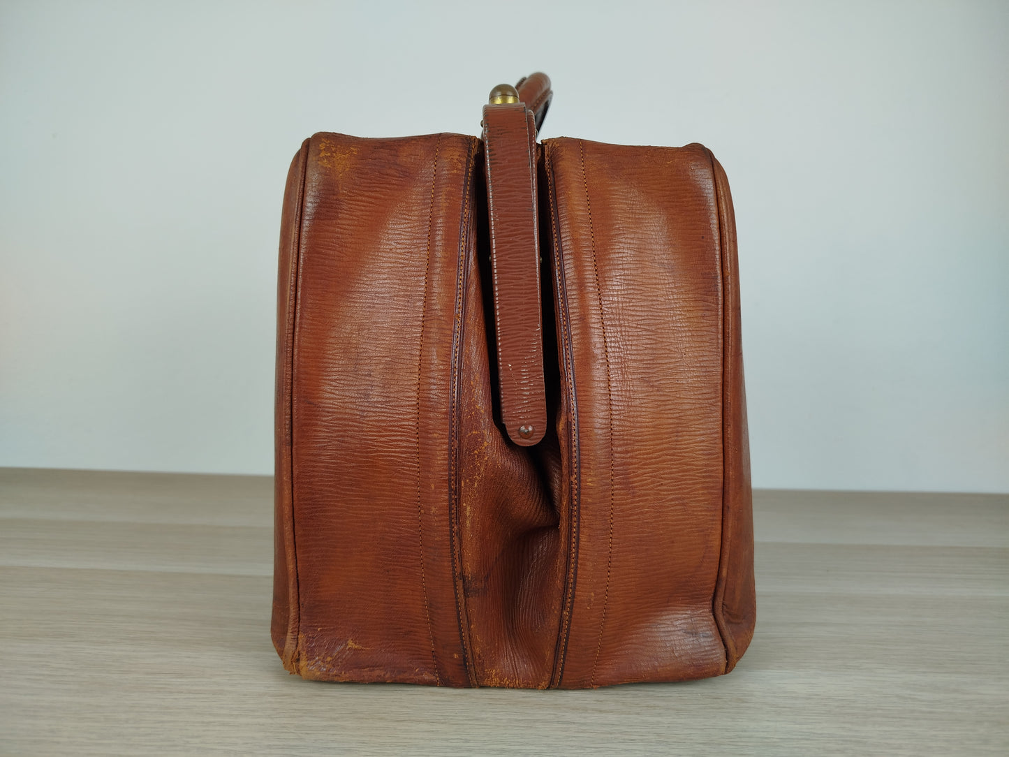 Borsone Cuoio Pelle Vintage Da Medico Marrone Vintage Epoca Da Viaggio A Mano