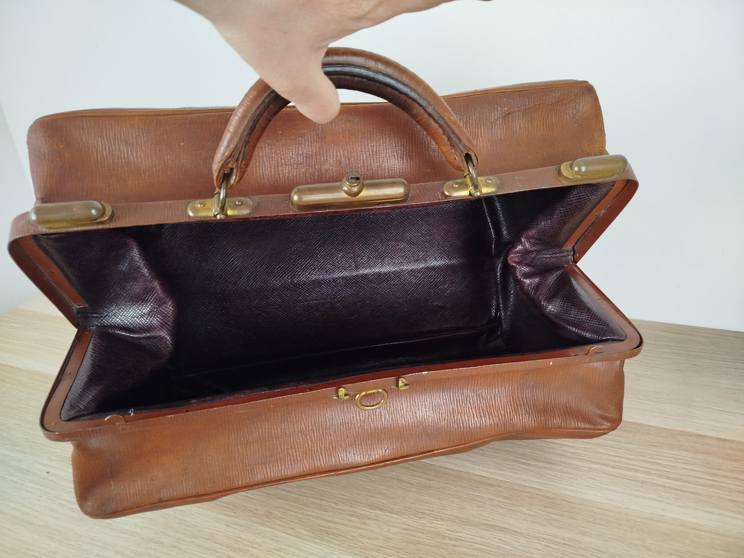 Borsone Cuoio Pelle Vintage Da Medico Marrone Vintage Epoca Da Viaggio A Mano