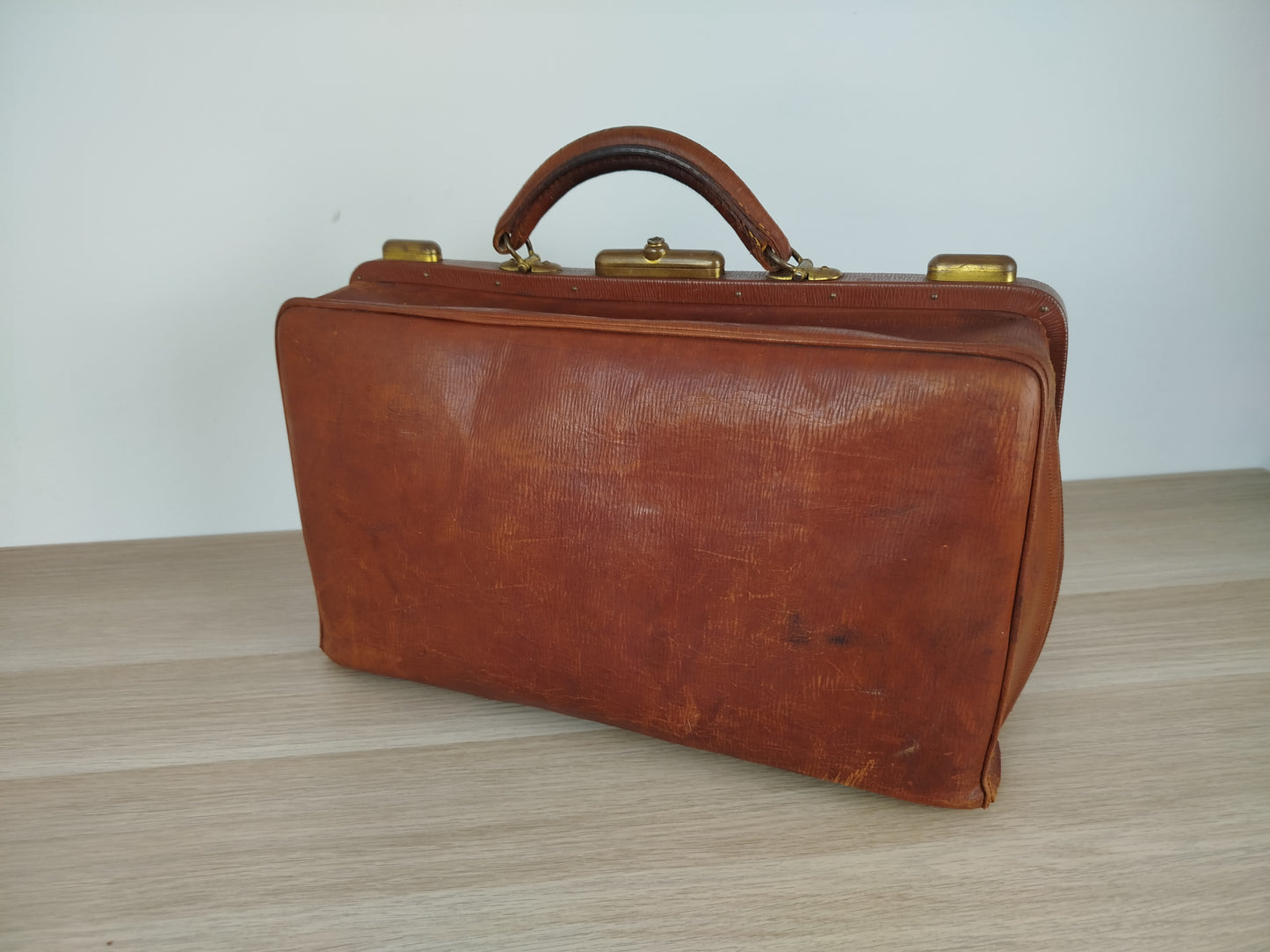 Borsone Cuoio Pelle Vintage Da Medico Marrone Vintage Epoca Da Viaggio A Mano