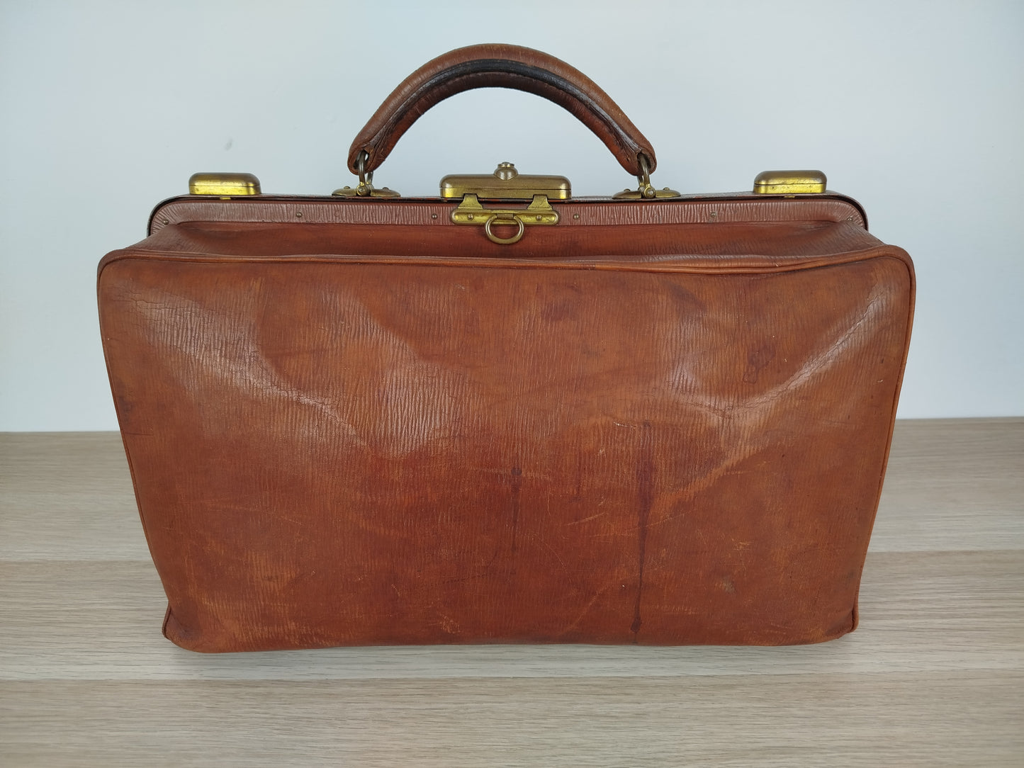 Borsone Cuoio Pelle Vintage Da Medico Marrone Vintage Epoca Da Viaggio A Mano