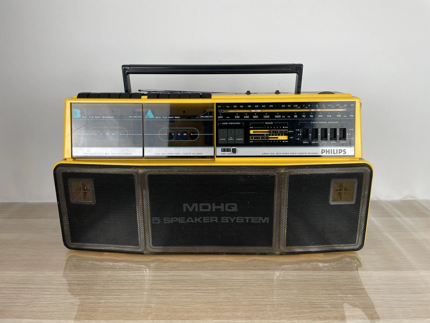 Boombox Radio Philips Double Deck Stereo Radio Cassette Recorder D8304 Gialla