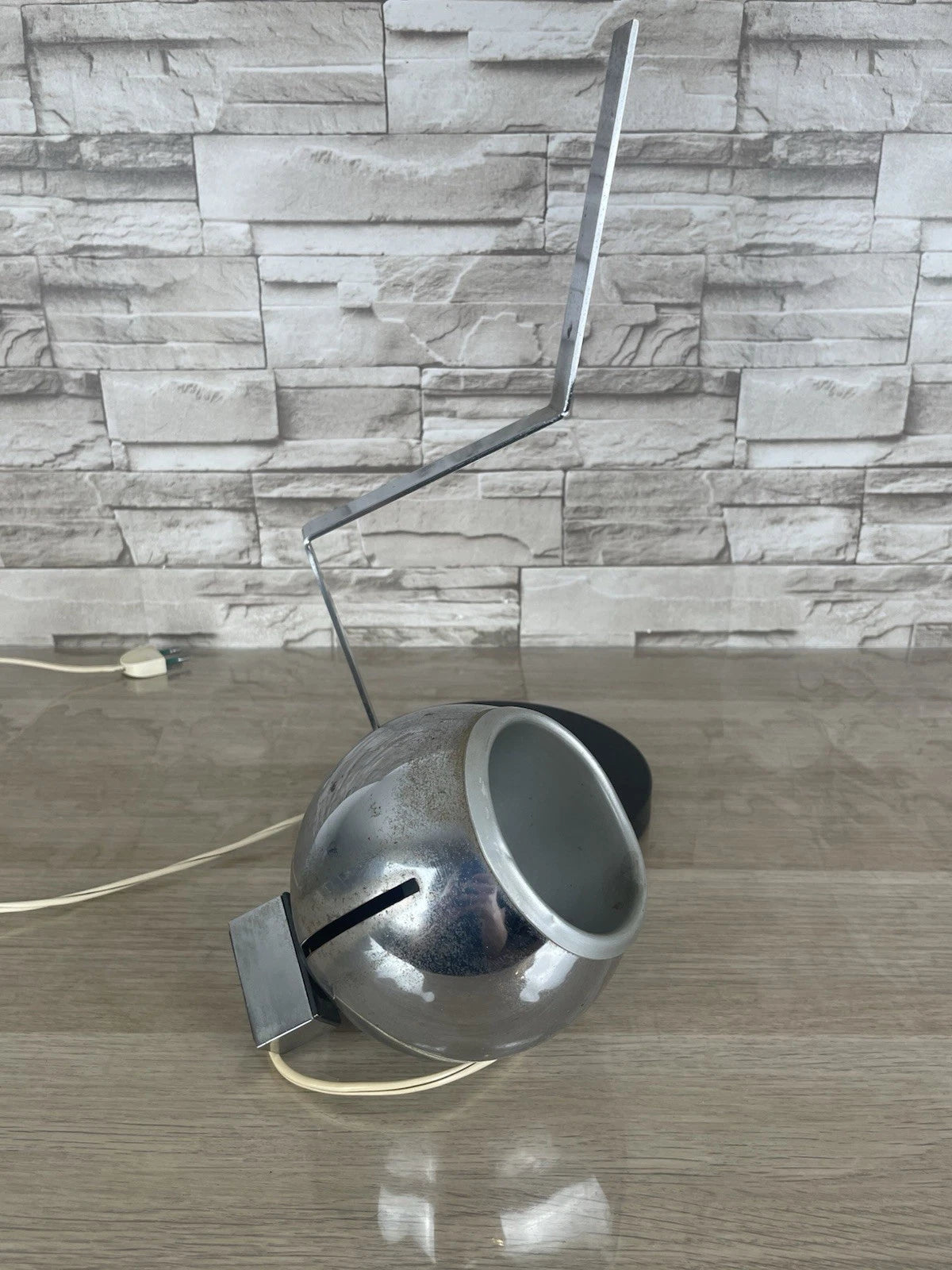 Lampada Da Tavolo Eyeball Space Age Vintage Anni 70 Argento E Nero Snodabile