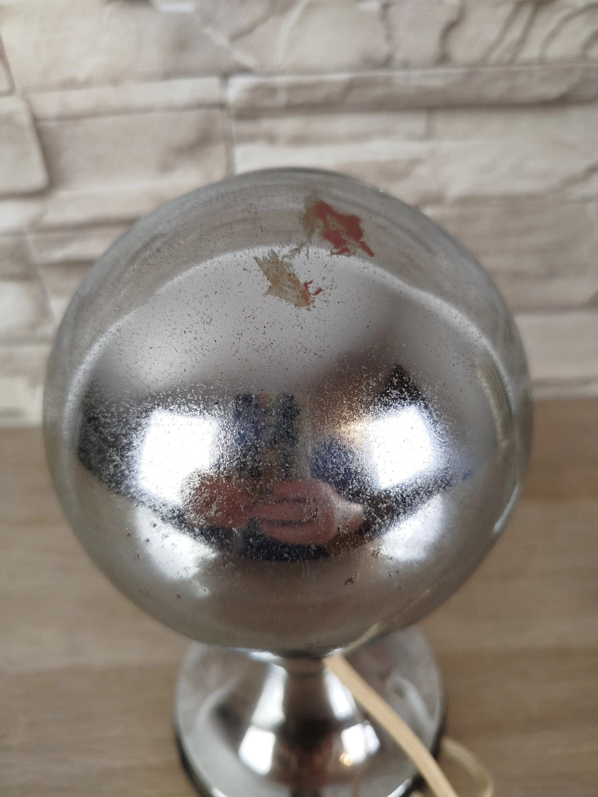 Lampada Da Tavolo Space Age Abat-jour Anni 70 Argento Eyeball Design Con Cavo