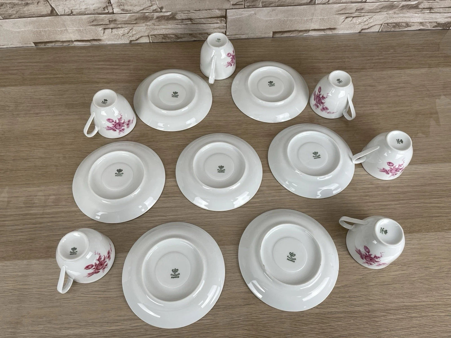 Servizio Da Caffè Limoges Porcellana Francese Vintage 6 Piattini E Tazzine Fiori