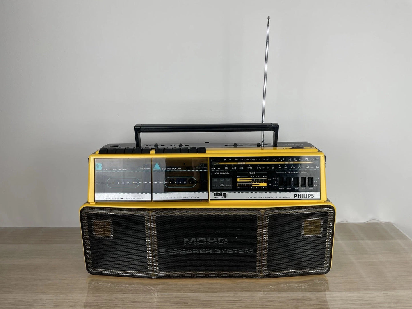 Boombox Radio Philips Double Deck Stereo Radio Cassette Recorder D8304 Gialla