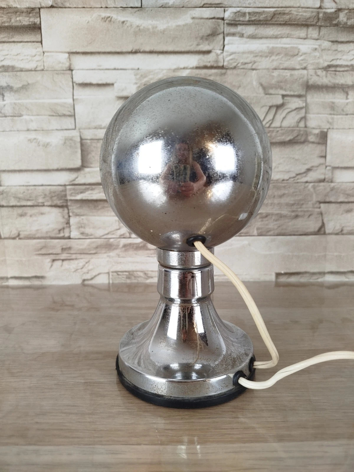 Lampada Da Tavolo Space Age Abat-jour Anni 70 Argento Eyeball Design Con Cavo