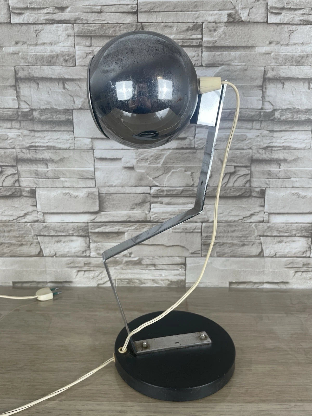 Lampada Da Tavolo Eyeball Space Age Vintage Anni 70 Argento E Nero Snodabile