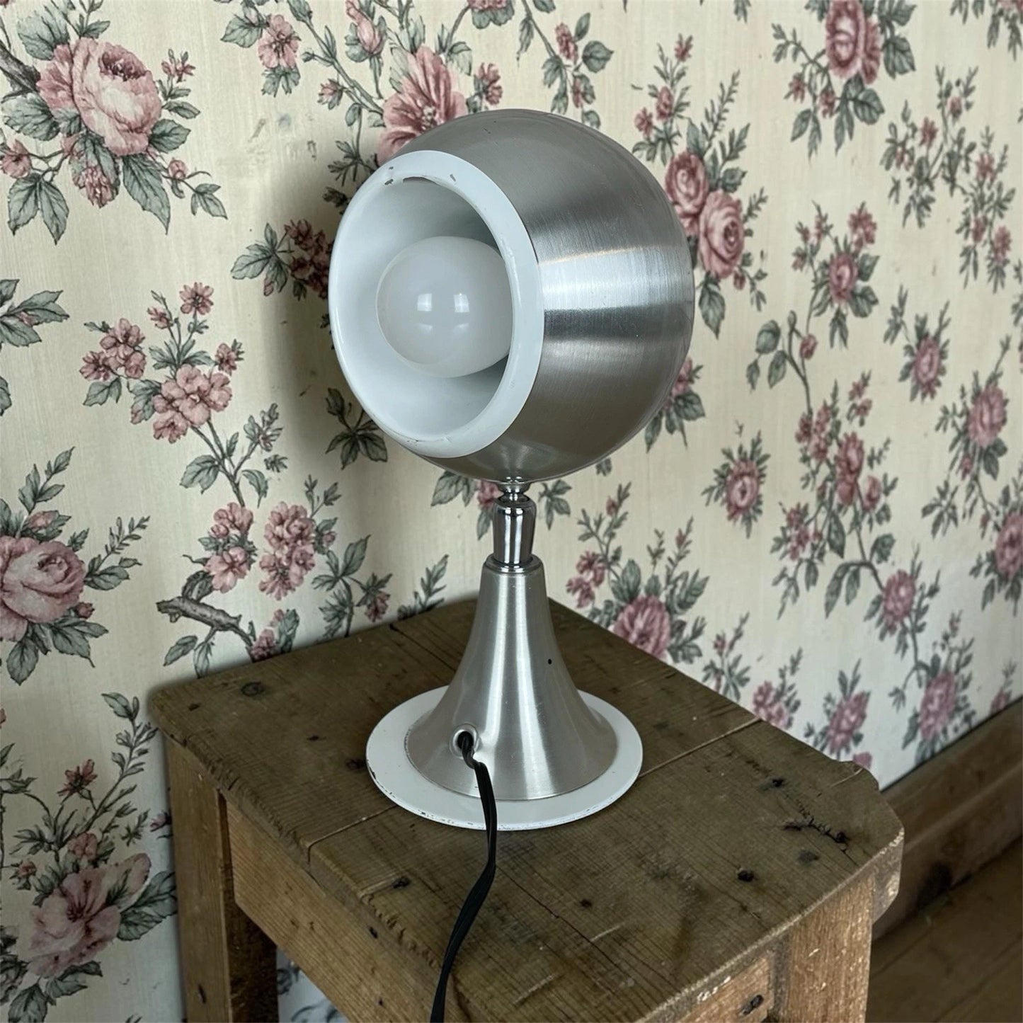 Lampada Da Tavolo Spiace Age Eyeball Vintage Argento Epoca Anni 60 Abat-jour