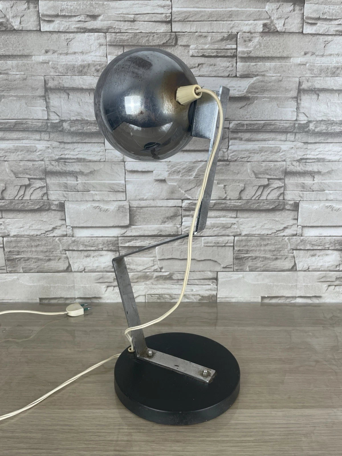 Lampada Da Tavolo Eyeball Space Age Vintage Anni 70 Argento E Nero Snodabile