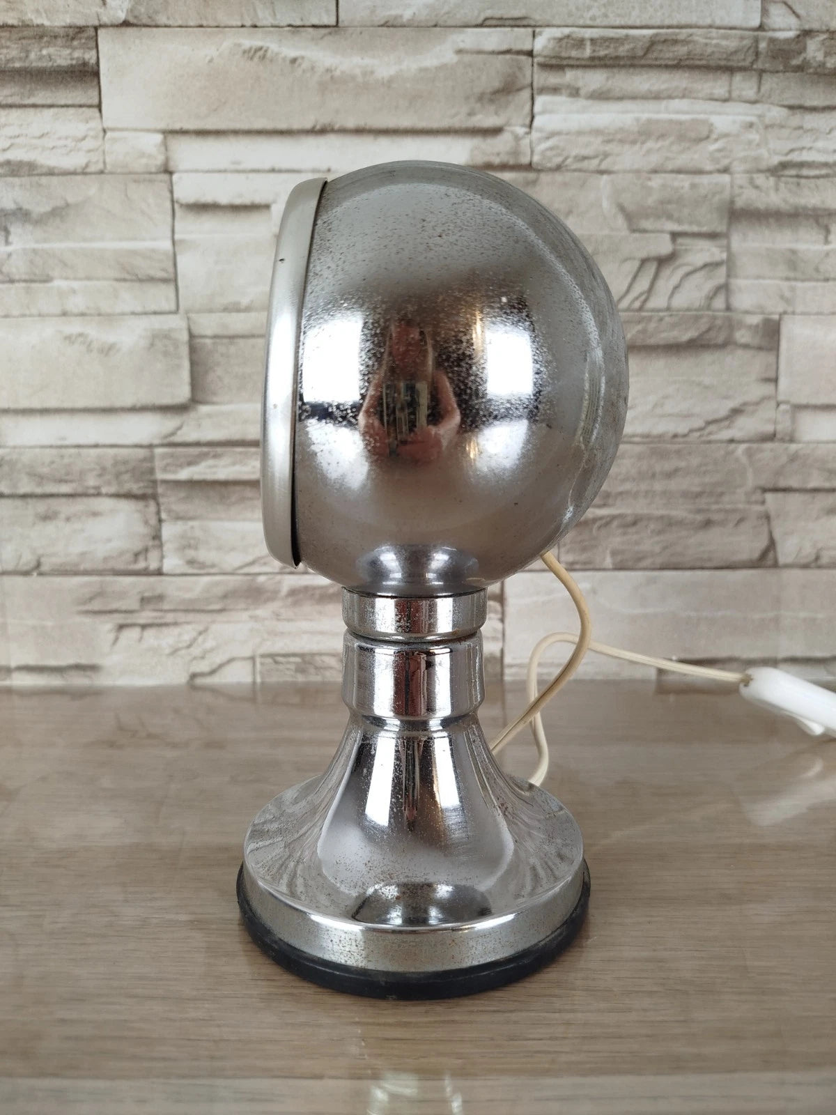 Lampada Da Tavolo Space Age Abat-jour Anni 70 Argento Eyeball Design Con Cavo