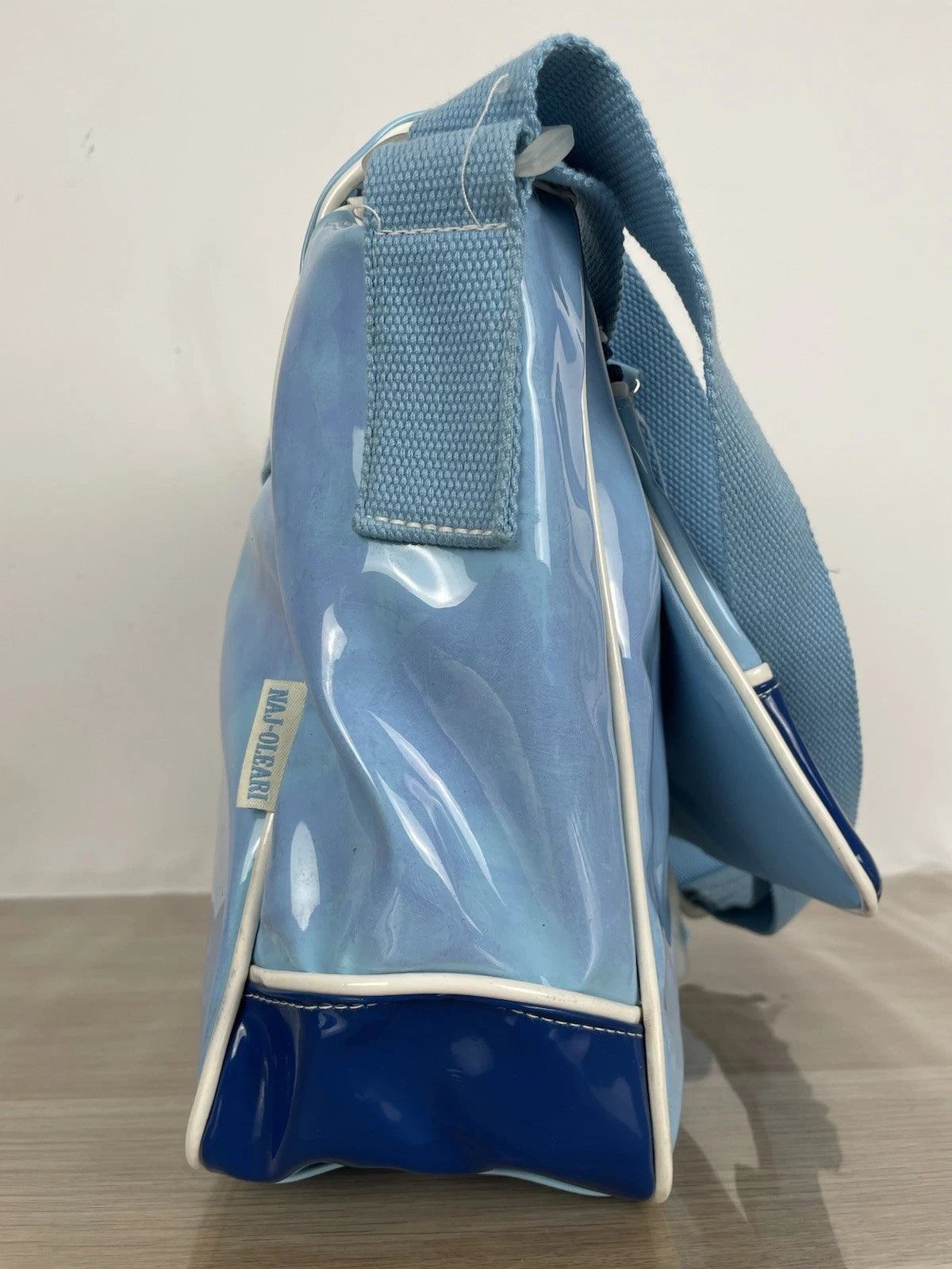 Borsa Naj Oleari I Love No Azzurra PVC Postina Tracolla Vintage Cartella Scuola
