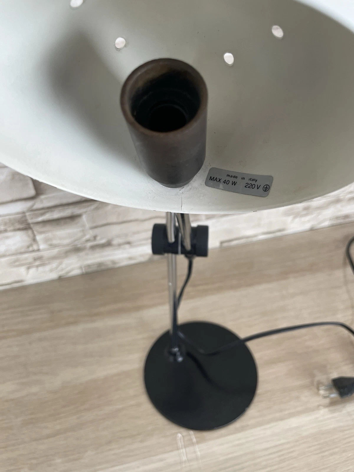 Lampada Da Tavolo Vintage Snodabile Bianca Epoca Anni 70 E16 Cavo E Interruttore