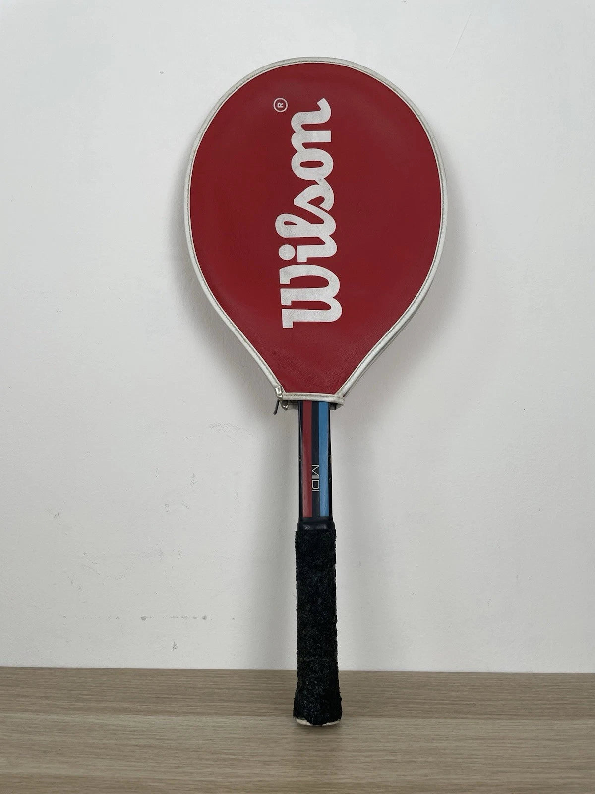 Racchetta Da Tennis Dunlop 41/8" Made In England Custodia Wilson Ecopelle Rossa