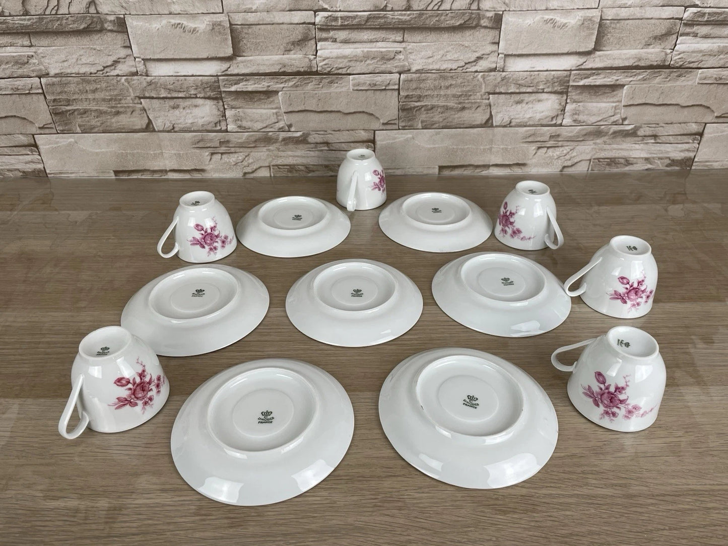 Servizio Da Caffè Limoges Porcellana Francese Vintage 6 Piattini E Tazzine Fiori