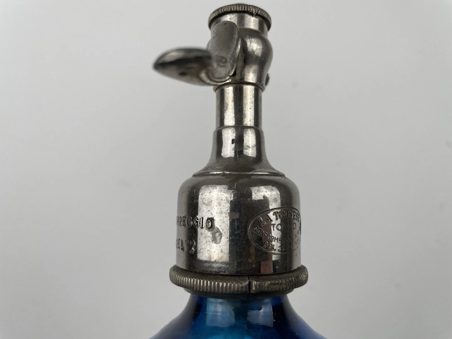 Antico Autoseltz Vetro Sifone Seltz La Torinese Torino Gualdi Correggio Blu