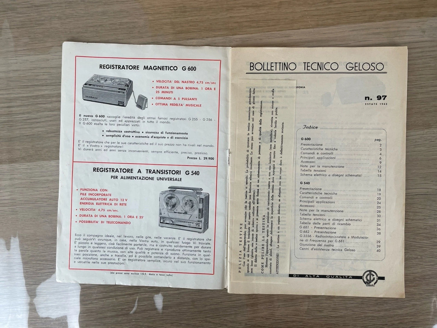 Magnetofono A Bobine Geloso G-600 Registratore Vintage Epoca Anni 60 E Cavo
