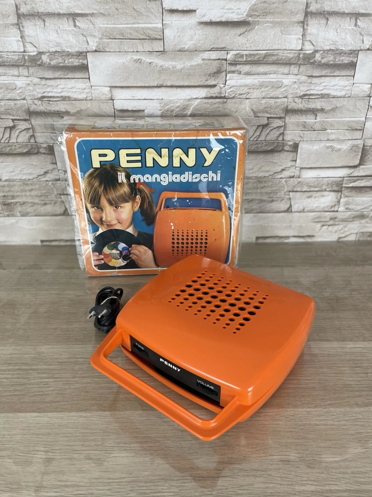 Mangiadischi Penny Vintage Dischi 45 Giri Epoca Arancione Con Scatola Originale